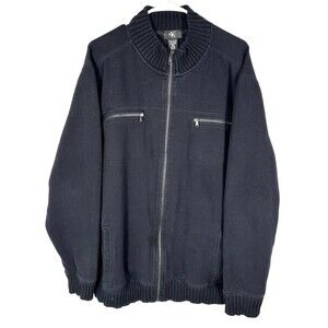 Calvin Klein Men's Black Full-Zip Mock Neck Knit Jacket Front Pockets Size XL